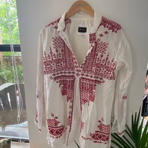 JOHNNY WAS RED EMBROIDERED TUNIC